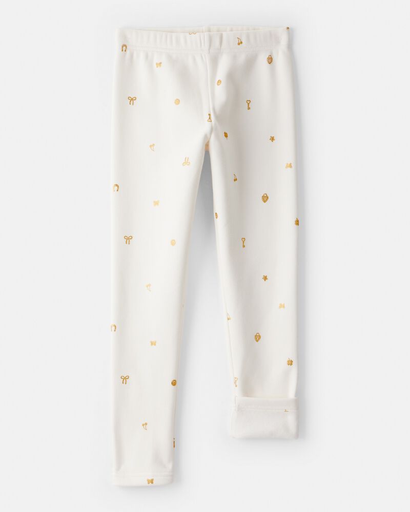 Girls Star Pull-On Stretch Cozy Leggings - Cream, image 3 of 5 slides