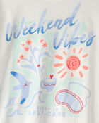 Girls Weekend Vibes' Striped Loose Fit 2-Piece Pyjama Set - Blue/Ivory, image 2 of 3 slides