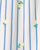 Tout-petit fille - Haut &agrave; manches volant&eacute;es, rayures et citrons - Bleu/Blanc, image 2 sur 2 diapositives