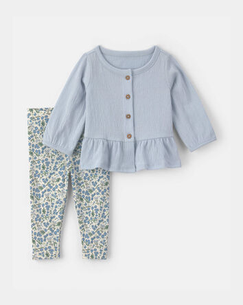 Baby Girl 2-Piece Floral Long-Sleeve Top & Pant Set - Blue, 