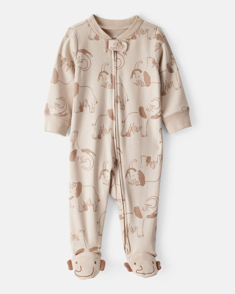 Baby Boy Mammoth Print 100% Cotton Long-Sleeve Snug Fit Sleeper - Beige, image 1 of 5 slides