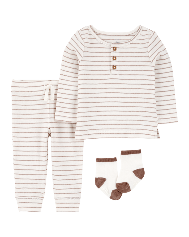 Bébé Ensemble 3 pièces t-shirt rayé et pantalon, image 1 sur 3 diapositives