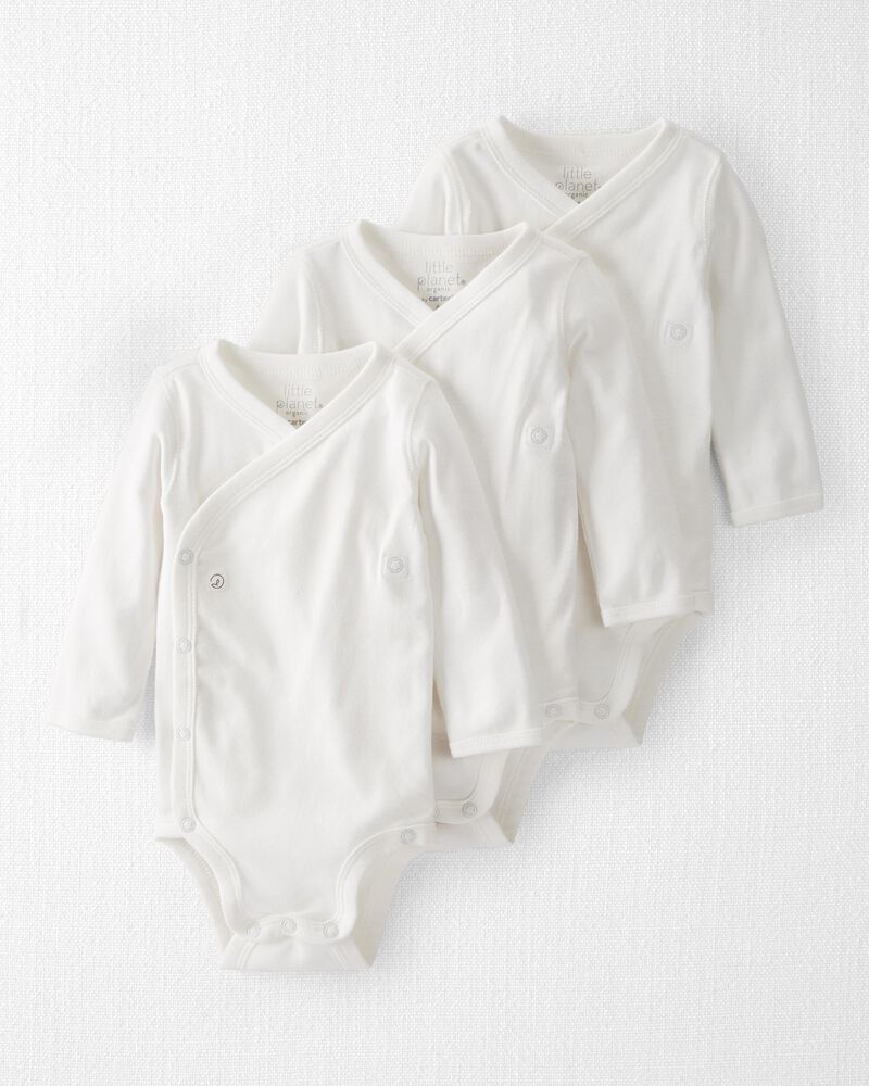Baby 3-Pack Organic Cotton Rib Wrap Bodysuits, image 1 of 4 slides