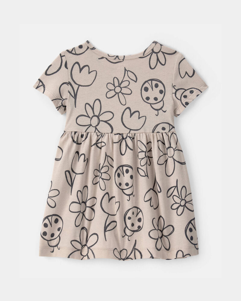 Baby Girl Floral Ladybug Short-Sleeve Dress - Brown, image 2 of 4 slides