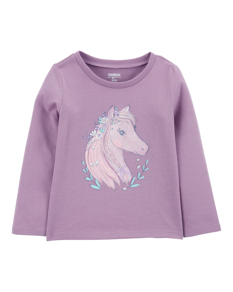 Toddler Horse-Print Long-Sleeve Shirt - Purple, image 1 of 3 slides