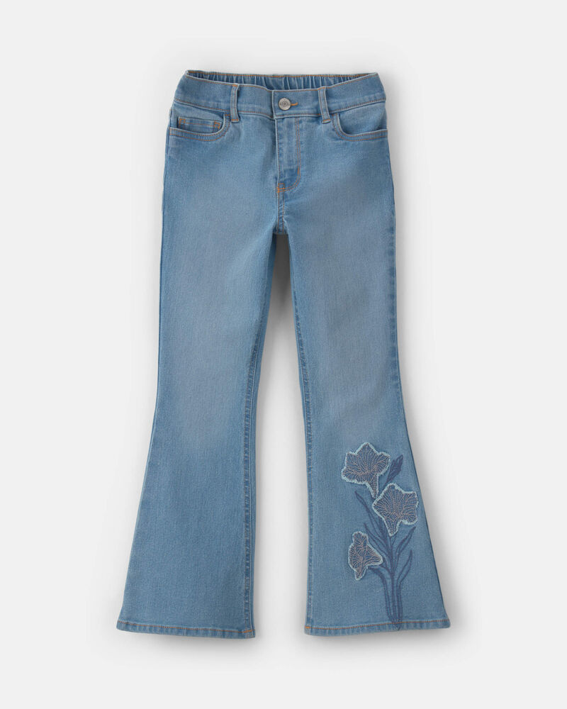 Filles - Jean en denim &agrave; jambe &eacute;vas&eacute; et motif floral &ndash; D&eacute;lav&eacute; clair, image 1 sur 7 diapositives