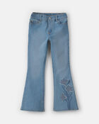 Filles - Jean en denim &agrave; jambe &eacute;vas&eacute; et motif floral &ndash; D&eacute;lav&eacute; clair, image 1 sur 7 diapositives