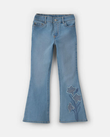 Filles - Jean en denim &agrave; jambe &eacute;vas&eacute; et motif floral &ndash; D&eacute;lav&eacute; clair, 