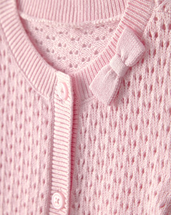 Baby Girl Bow Pointelle Button-Up Cardigan Sweater - Pink, 