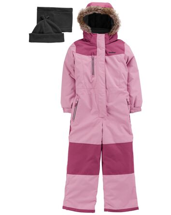 Kid 1-Piece Snowsuit With Bonus Hat And Neck Warmer, 