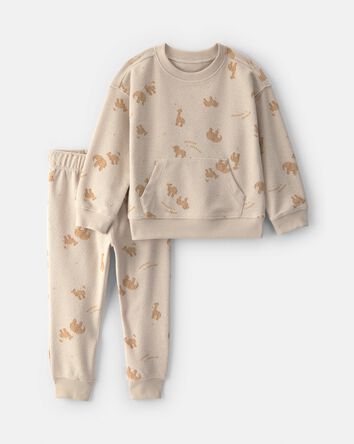 Toddler Boy 2-Piece Bear French Terry Top & Pant Set - Cream/Brown, 