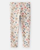 Toddler Girl Floral Pull-On Stretch Leggings - Cream, image 2 of 4 slides