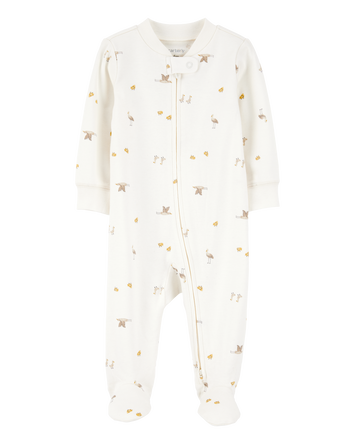 Baby Mini Bird Print 2-Way Zip Cotton Sleeper, 