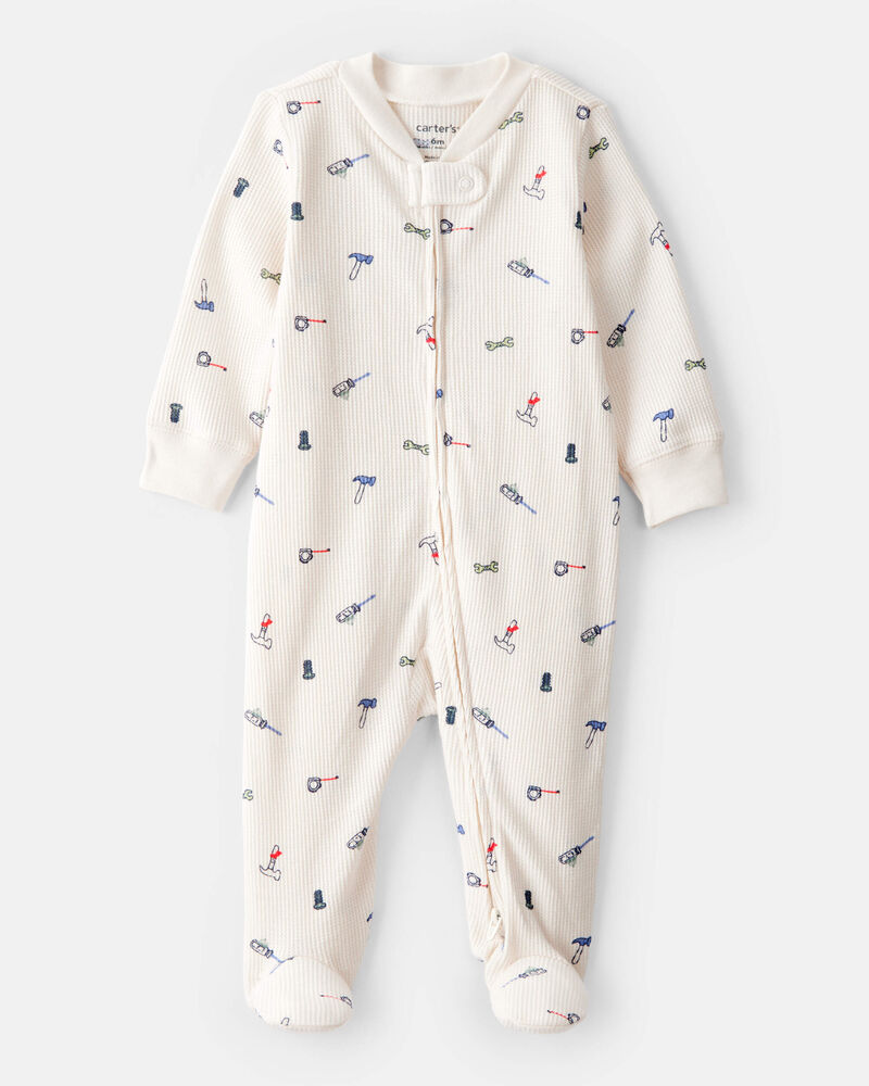 Baby Boy Construction Print Cotton Long-Sleeve Snug Fit Sleeper - White, image 1 of 4 slides