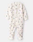 Baby Boy Construction Print Cotton Long-Sleeve Snug Fit Sleeper - White, image 1 of 4 slides