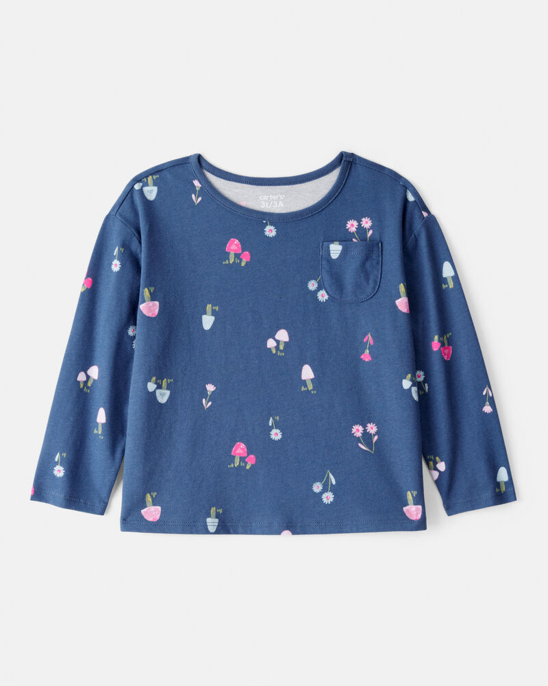 Toddler Girl Floral Cotton Long-Sleeve Top - Blue, image 1 of 4 slides