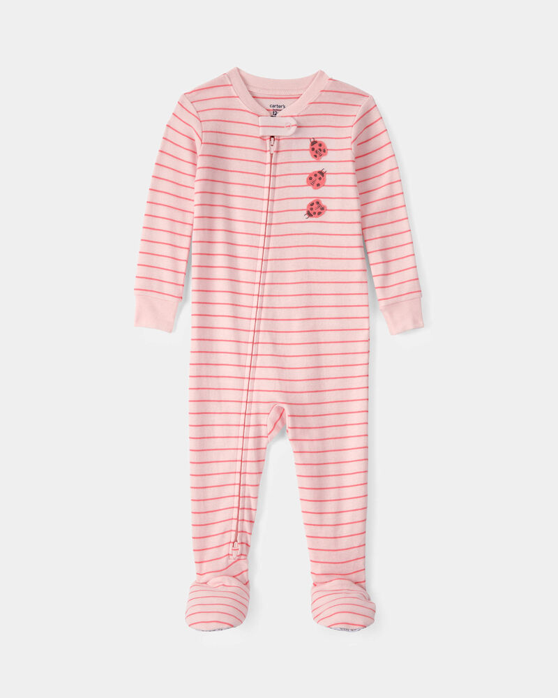 Tout-petit fille - Pyjama 1 pi&egrave;ce ajust&eacute; en 100 % coton &agrave; rayures et coccinelles - Rose, image 1 sur 3 diapositives