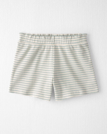 Filles - Ensemble 2 pi&egrave;ces haut et short en tricot gaufr&eacute; de coton biologique &agrave; rayures, 