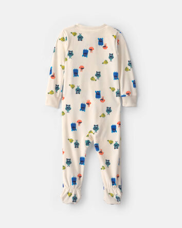 Baby Boy 1-Piece Monster 2-Way Zip DreamPlush Snug Fit Footed Pyjama - Cream, 