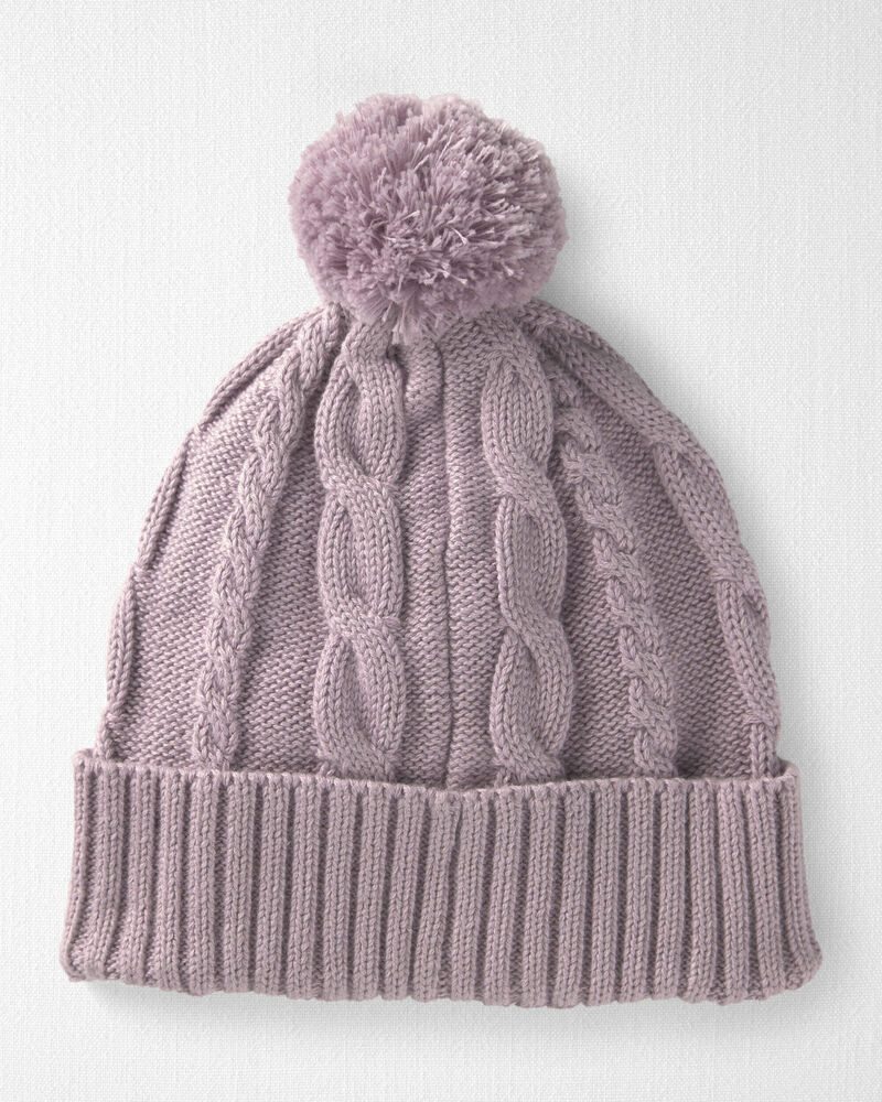 Toddler Girl Organic Cotton Cable Knit Winter Hat, image 1 of 3 slides