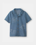 Gar&ccedil;ons - Chemise boutonn&eacute;e &agrave; manches courtes en denim &agrave; motif tropical - D&eacute;lav&eacute; moyen, image 1 sur 2 diapositives