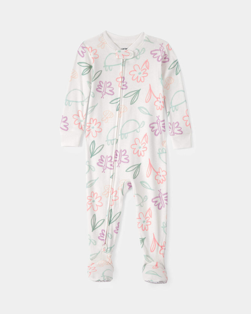 Baby Girl Floral 100% Cotton Snug Fit 1-Piece Pyjama - White, image 1 of 4 slides