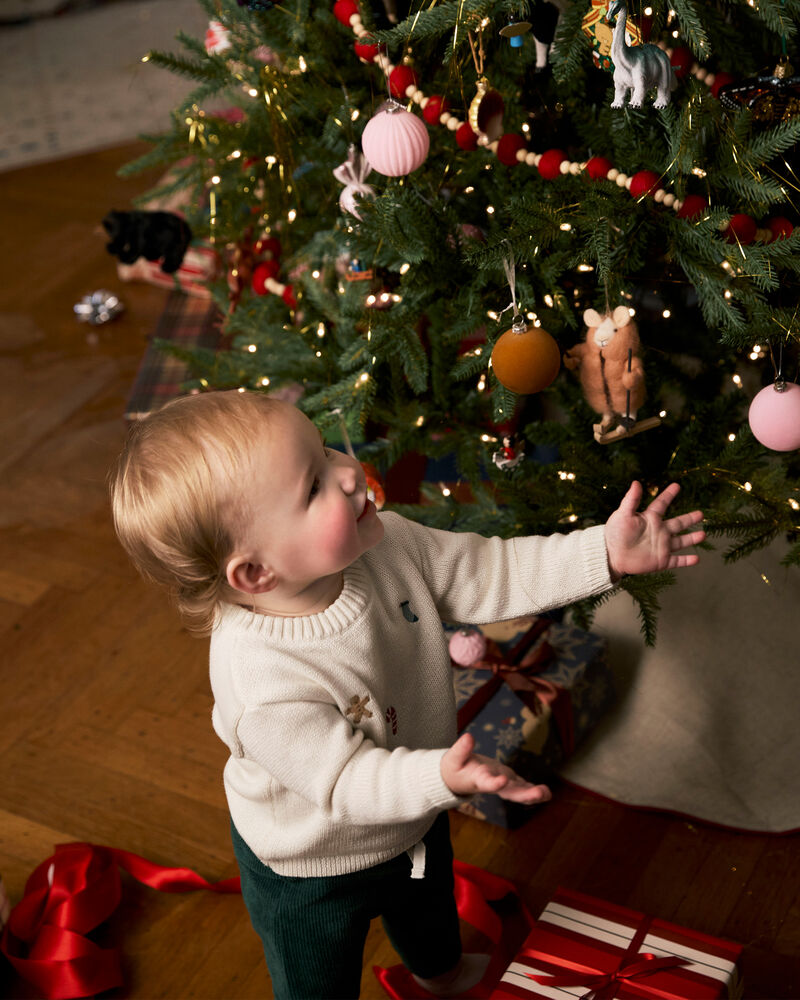 Baby Boy Holiday Print Long-Sleeve Sweater & Pant Set - White, image 2 of 7 slides