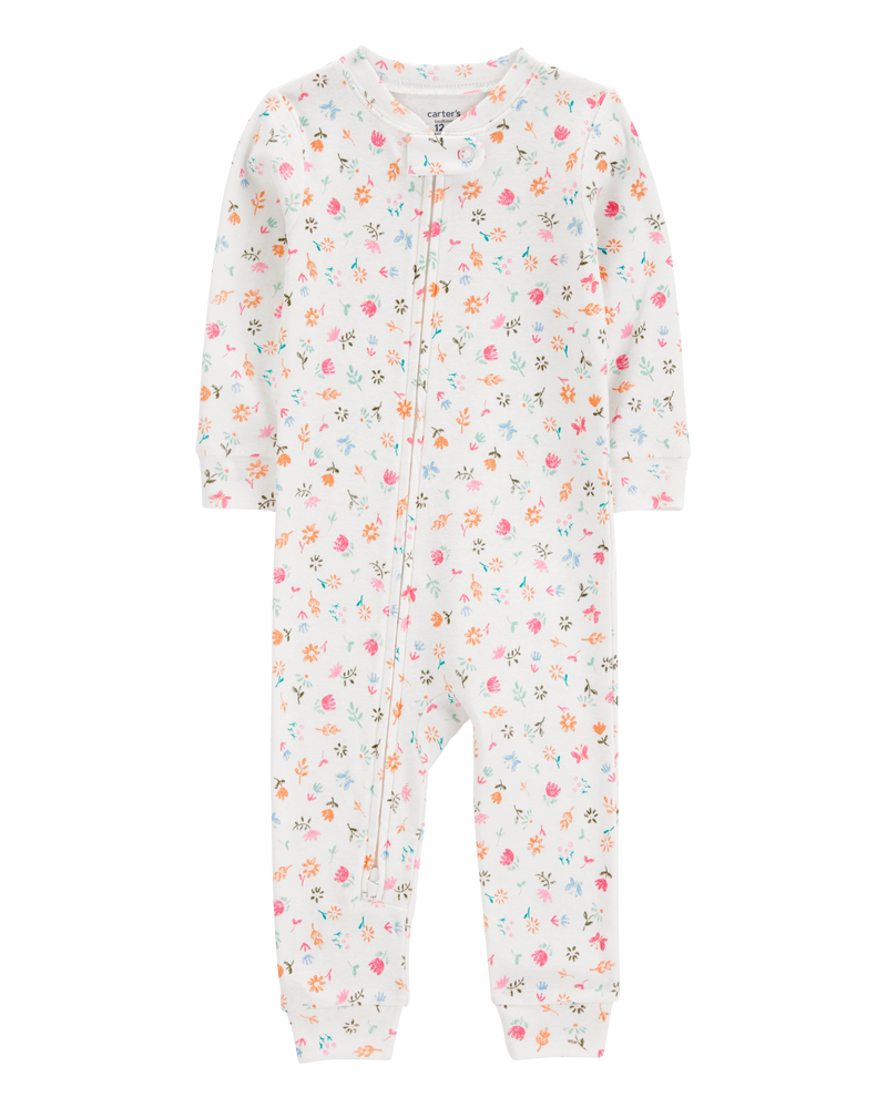 Baby Floral Snug Fit Cotton Blend 1-Piece Pyjamas, image 1 of 4 slides