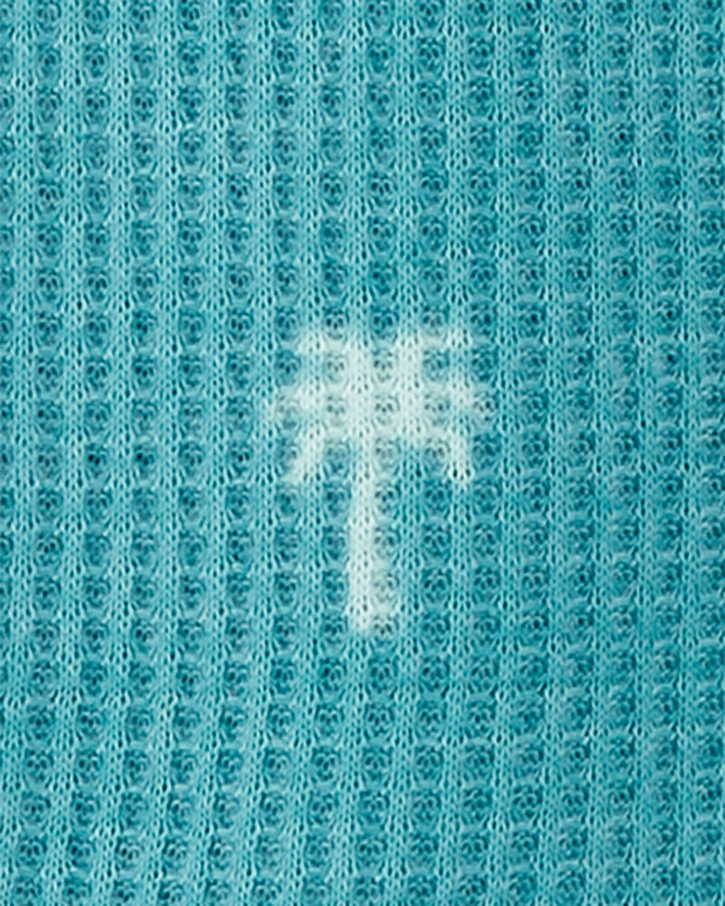 Toddler Palm Tree Print Loose Fit Waffle Knit 2-Piece Pyjamas - Turquoise, image 2 of 3 slides