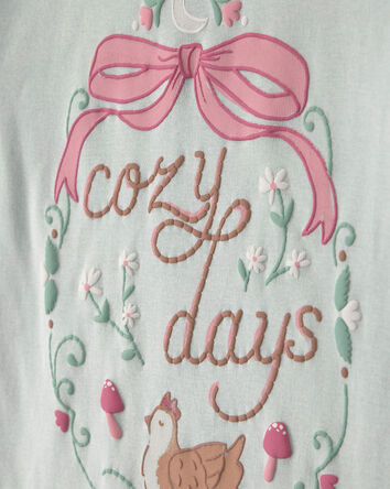 Filles - Pyjama ajust&eacute; 4 pi&egrave;ces en 100 % coton &agrave; motif poulet campagnard - Bleu/Cr&egrave;me, 