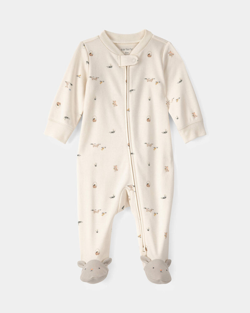Baby Easter Bunny 100% Cotton 2-Way Zip Sleeper - Cream, image 1 of 5 slides