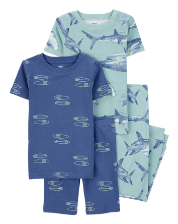 Kid 4-Piece Shark Surfboard 100% Snug Fit Cotton Pyjamas, 