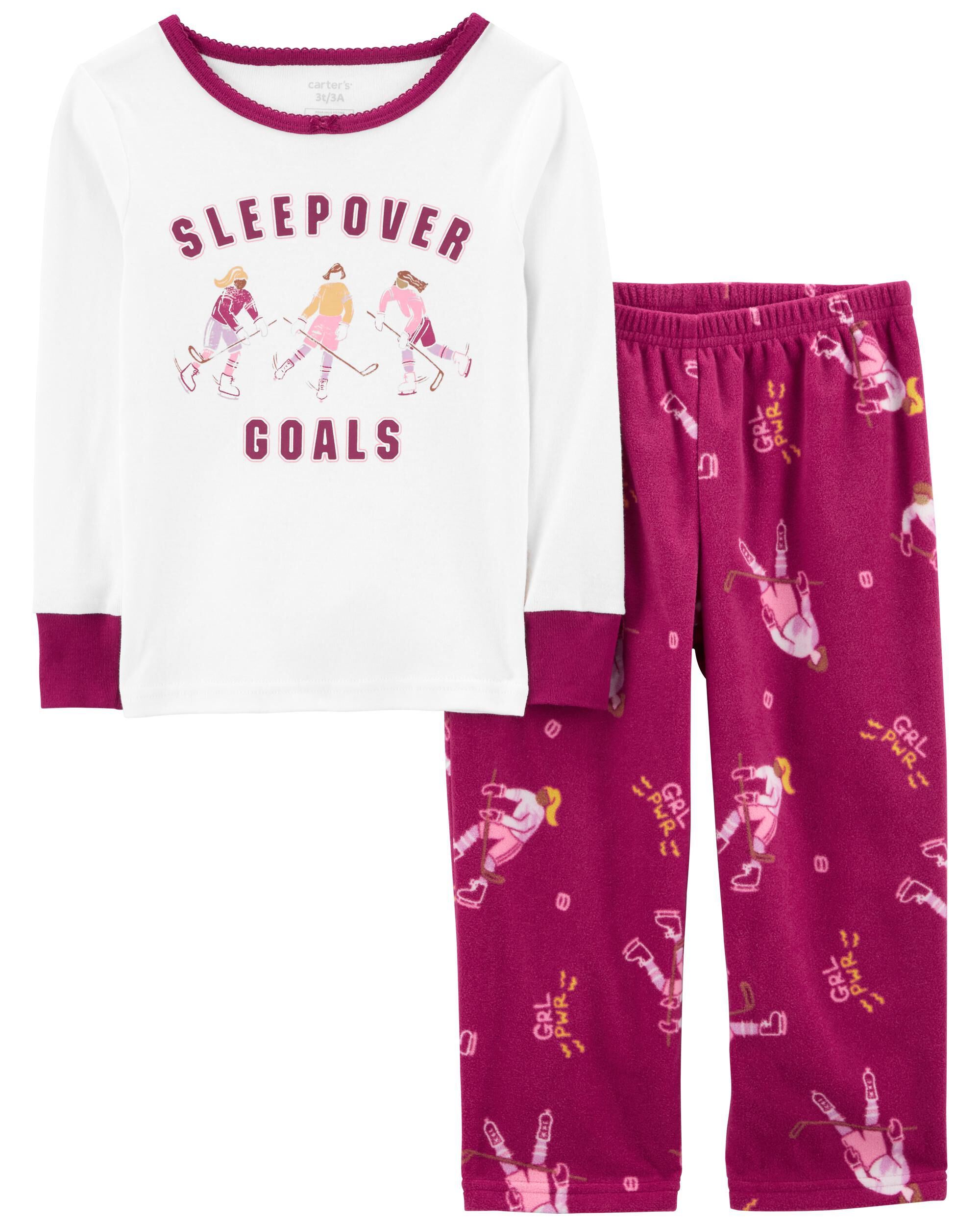 White Pink 2 Piece Hockey Loose Fit Cotton Fleece Pyjamas