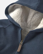 Boys Recycled Teddy Fleece Waffle Knit Hooded Jacket Made with Organic Cotton, image 3 of 5 slides