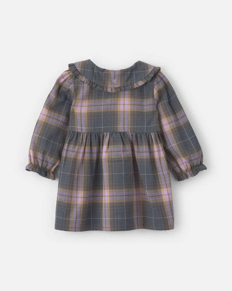 Baby Girl Plaid Peter Pan Collar Long-Sleeve Dress - Grey/Pink, image 2 of 5 slides