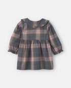 Baby Girl Plaid Peter Pan Collar Long-Sleeve Dress - Grey/Pink, image 2 of 5 slides