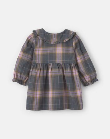 Baby Girl Plaid Peter Pan Collar Long-Sleeve Dress - Grey/Pink, 