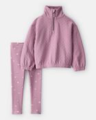 Toddler Girl Quilted Quarter-Zip & Floral Legging Set - Purple, image 1 of 5 slides