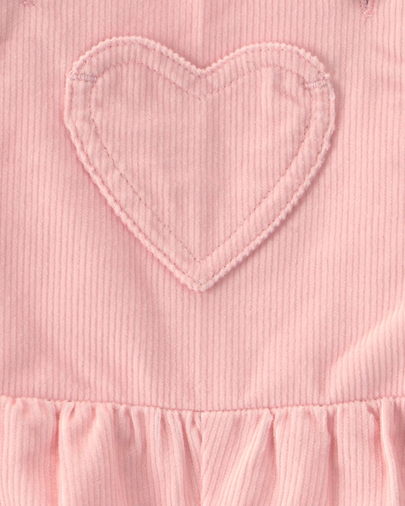 B&eacute;b&eacute; fille - Ensemble 2 pi&egrave;ces salopette en velours c&ocirc;tel&eacute; &agrave; motif c&oelig;urs &ndash; Rose, image 4 sur 5 diapositives