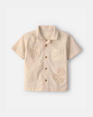 Toddler Boy Toucan Embroidered Short-Sleeve Button-Down Shirt - Khaki, 