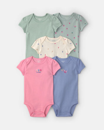 Baby Girl 5-Pack Floral Short-Sleeve Multipack Bodysuits, 