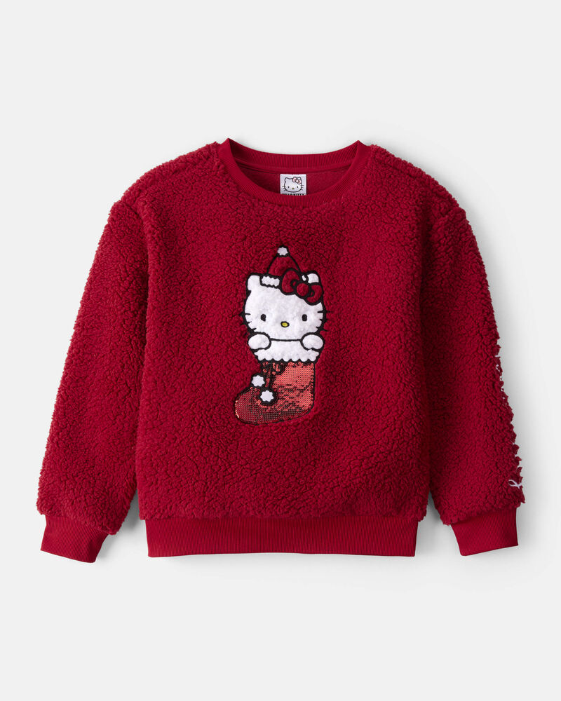 Girls Hello Kitty® Sherpa Pullover Sweatshirt - Red, image 1 of 2 slides