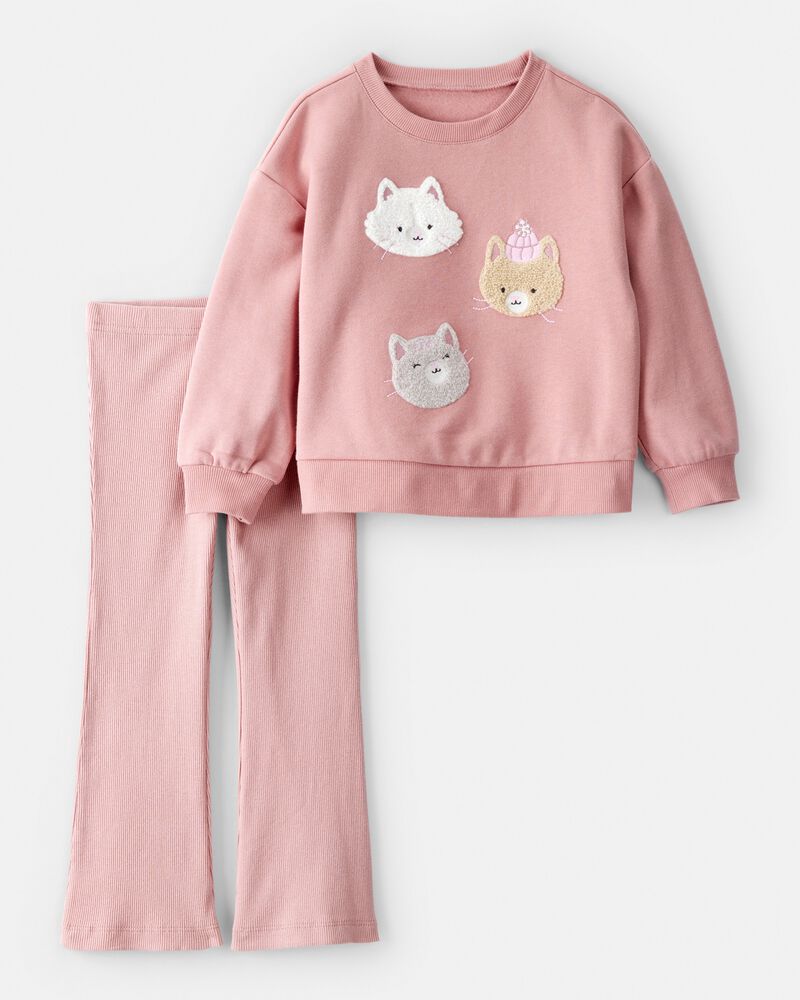 Toddler Girl Cat Pullover & Pant Set - Pink, image 1 of 5 slides
