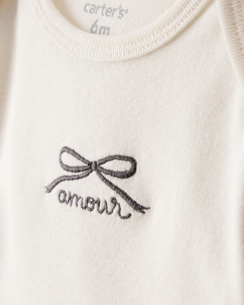 Baby Girl Bow Print Bodysuit & Pant Set - Grey, image 2 of 6 slides