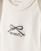 Baby Girl Bow Print Bodysuit & Pant Set - Grey, image 2 of 6 slides
