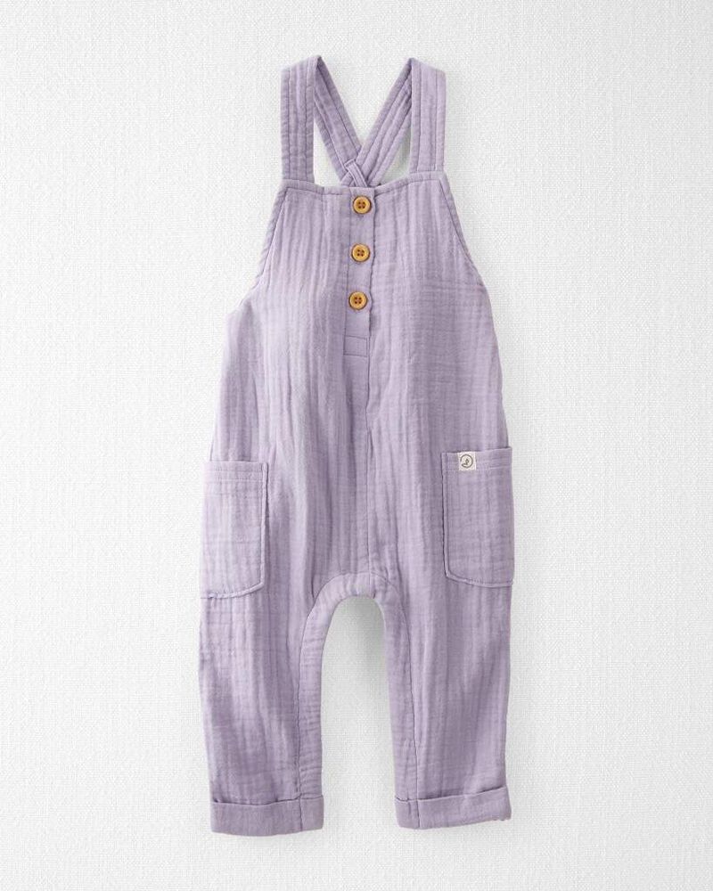 Baby Organic Cotton Gauze Overalls in Lilac, image 1 of 5 slides