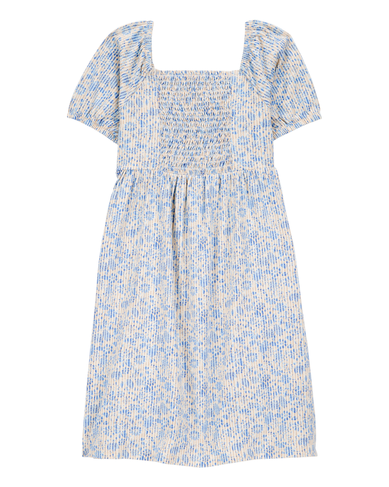 Enfant Robe à smocks à motifs de fleurs - Bleu, image 2 sur 4 diapositives