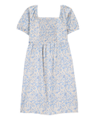 Enfant Robe à smocks à motifs de fleurs - Bleu, image 2 sur 4 diapositives