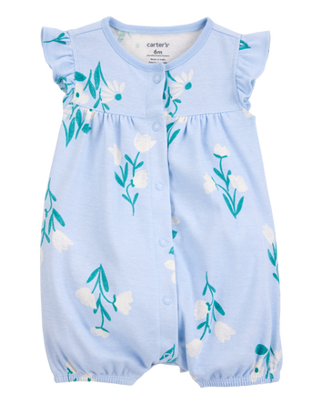 Baby Floral Flutter Romper - Blue, 