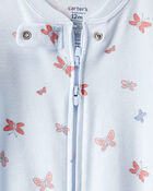 Baby Girl Butterfly 100% Cotton Snug Fit 2-Way Zip Footie 1-Piece Pyjamas - Blue, image 2 of 4 slides